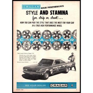 1967 Cragar S/S Mag Wheels Vintage Print Ad Dick Landy Dodge Man Cave Wall Art